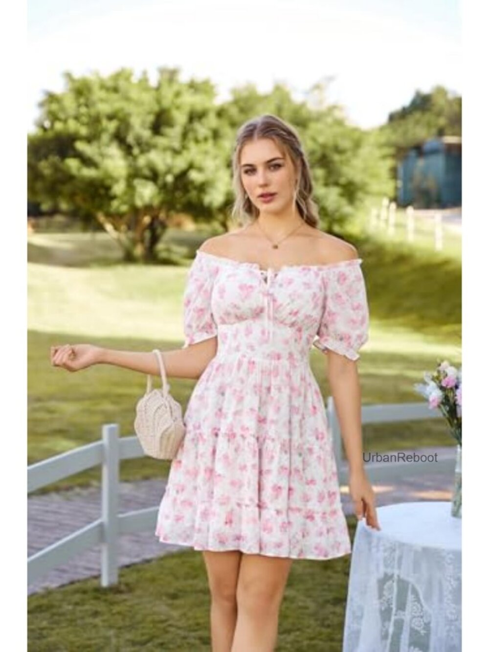 Corset Mini Dress Off Shoulder Sundress with Pockets Graduation - Picture 2 of 6